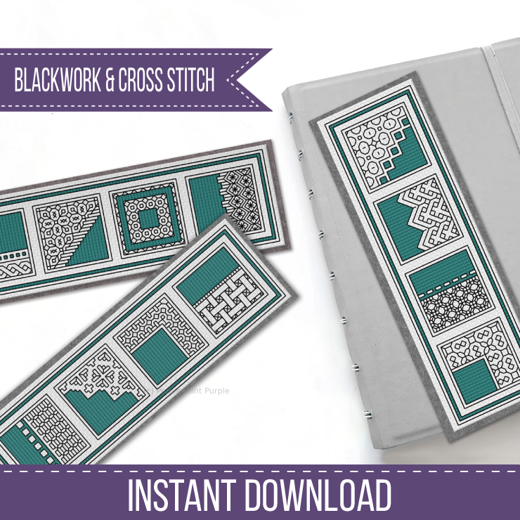 Teal Bookmarks Blackwork Pattern by Peppermint Purple