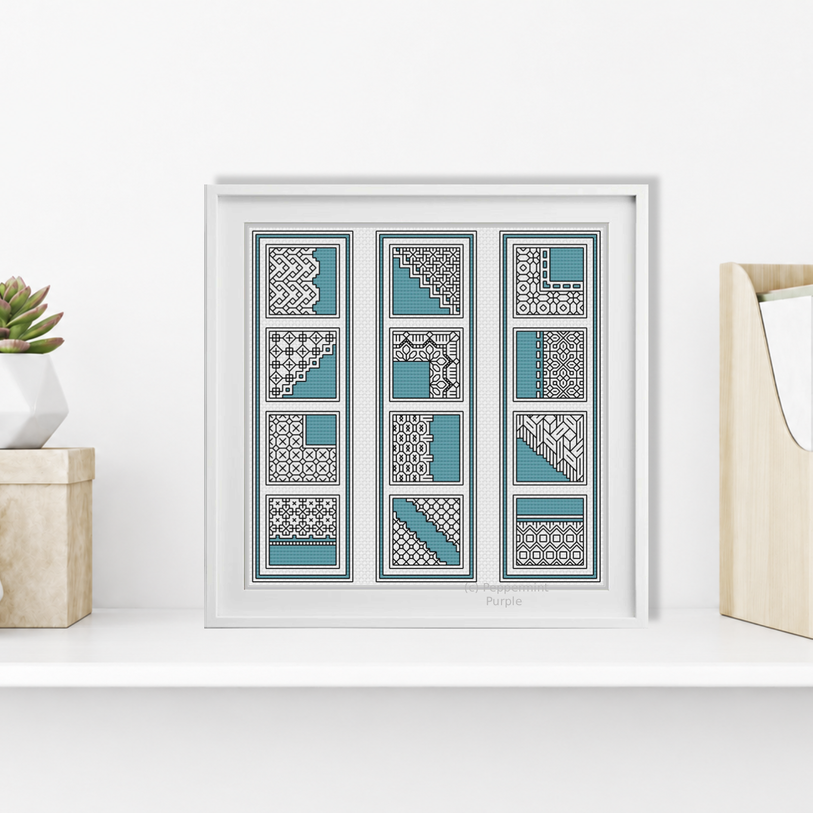 Turquoise Bookmarks Blackwork Pattern by Peppermint Purple