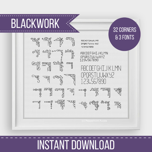 32 Blackwork Corners Blackwork Font by Peppermint Purple