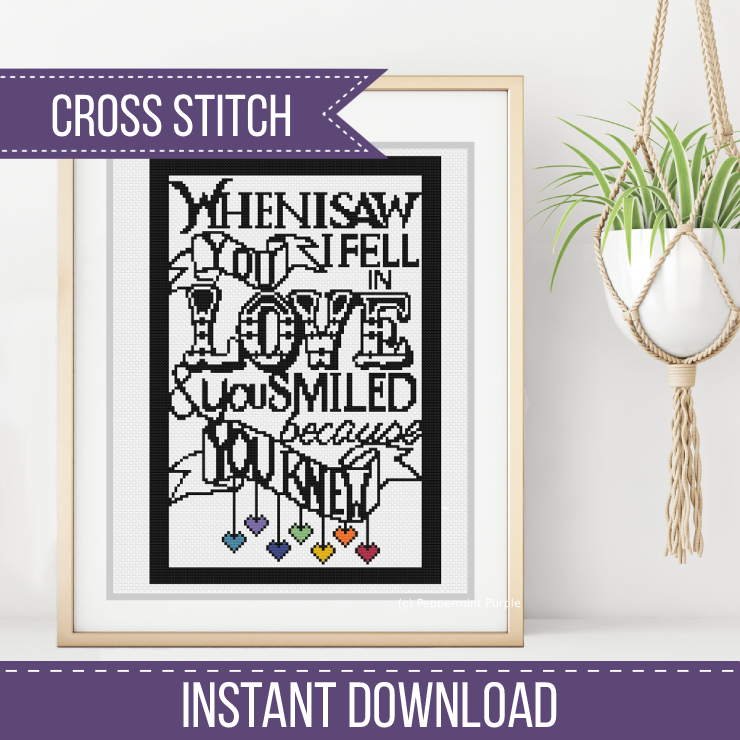 When I saw you I fell in Love Chart Cross Stitch Pattern by Peppermint Purple