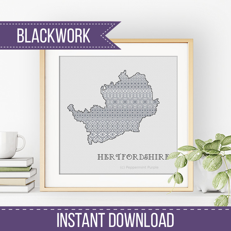 Hertfordshire Blackwork Pattern Blackwork Pattern by Peppermint Purple