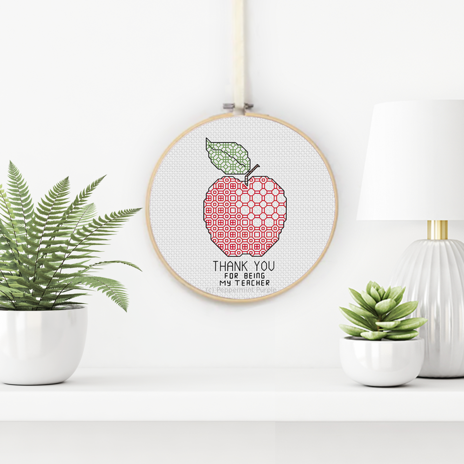 Teacher Thanks Blackwork Pattern by Peppermint Purple