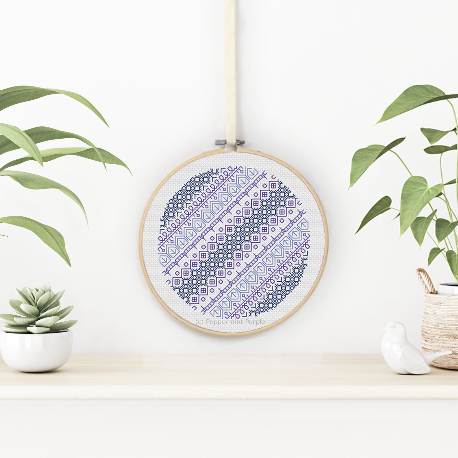 Diagonal Blues Blackwork Pattern by Peppermint Purple