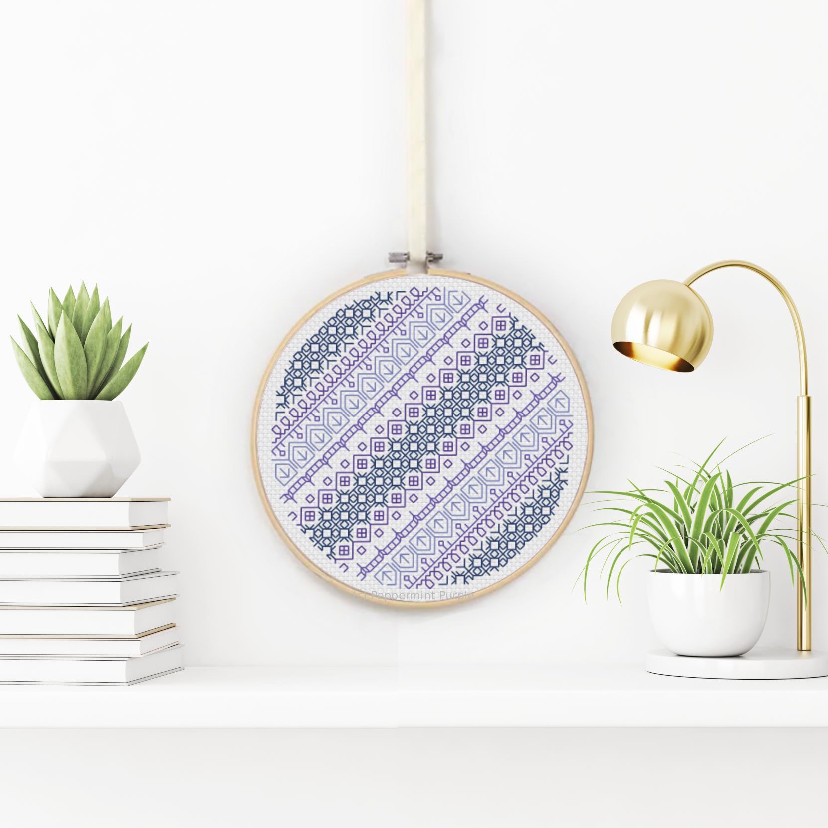 Diagonal Blues Blackwork Pattern by Peppermint Purple