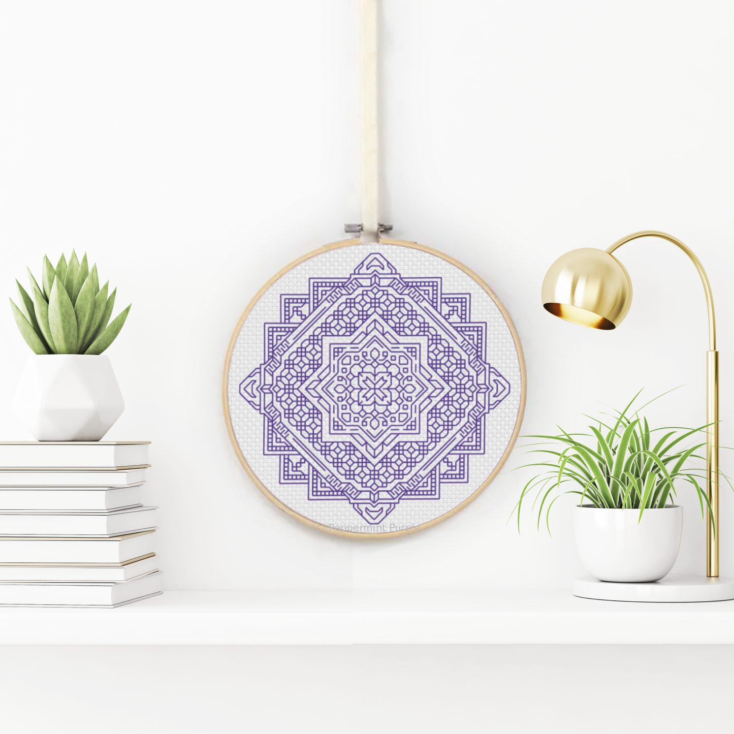 Mandala in Blue Violet Blackwork Pattern by Peppermint Purple