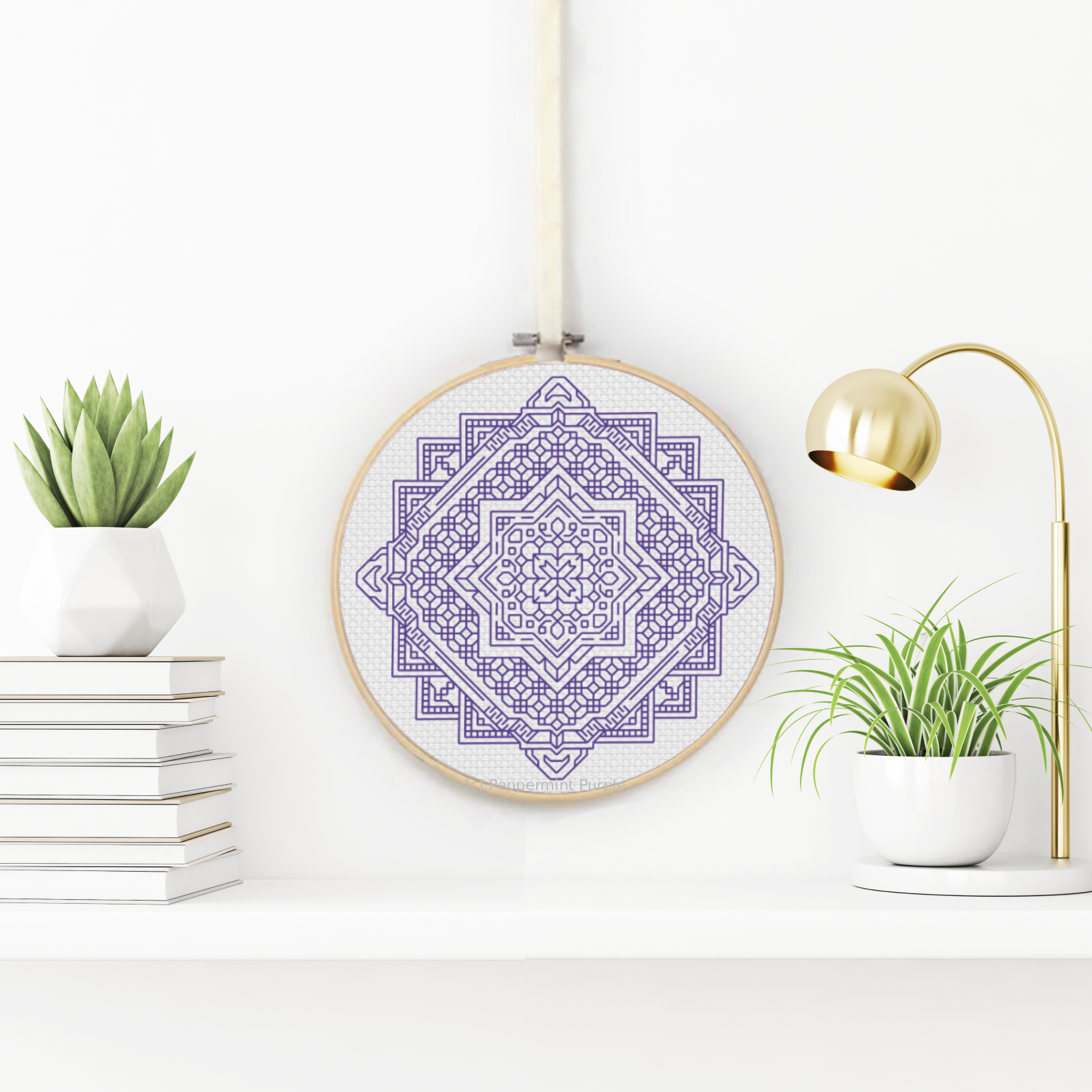 Mandala in Blue Violet Blackwork Pattern by Peppermint Purple