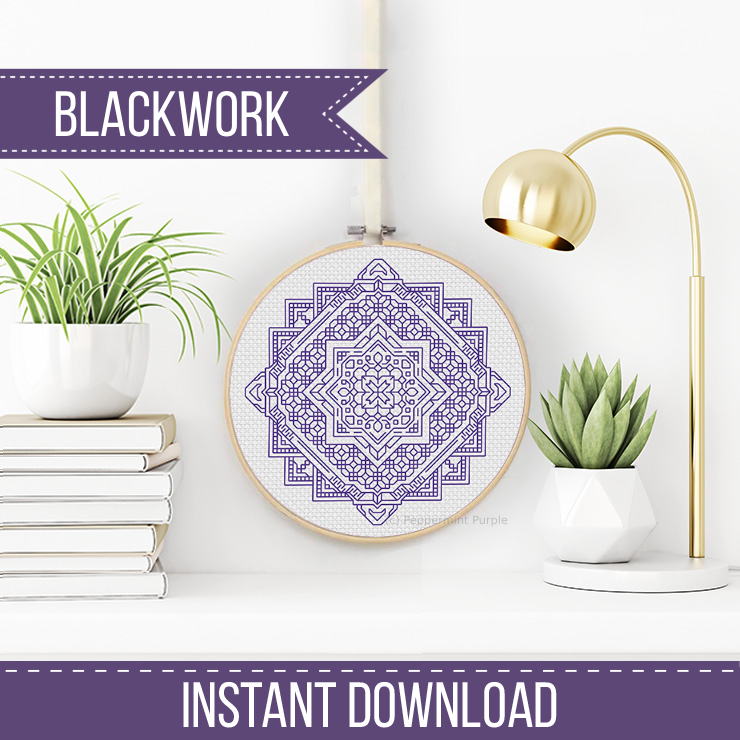 Mandala in Blue Violet Blackwork Pattern by Peppermint Purple