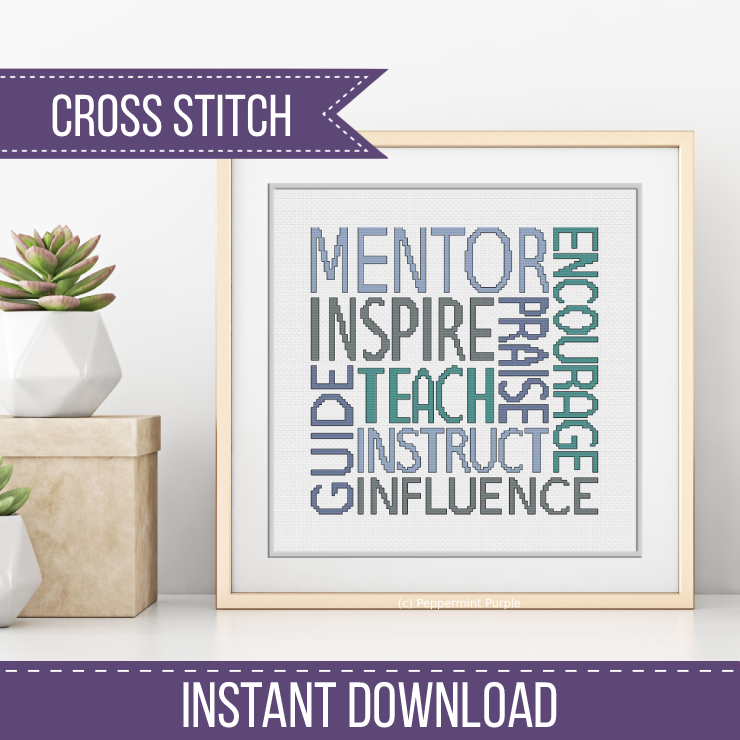 Teacher Words Cross Stitch Pattern by Peppermint Purple