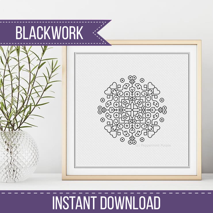 Blackwork Mandala Chart Blackwork Pattern by Peppermint Purple