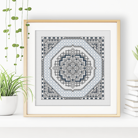 Hints of Antique Blue Blackwork Pattern by Peppermint Purple