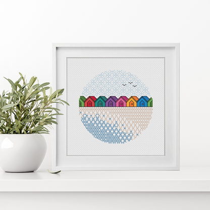Beach Huts Blackwork Pattern by Peppermint Purple