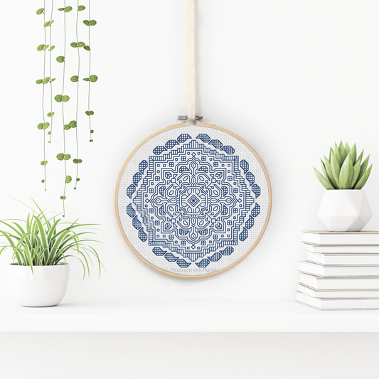 Mandala in Navy Blackwork Pattern by Peppermint Purple