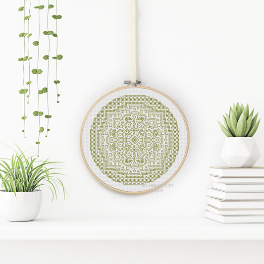 Mandala in Moss Green Blackwork Pattern by Peppermint Purple