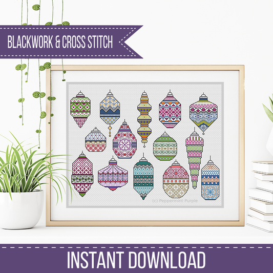 Baubles Galore - 2023 Blackwork Pattern by Peppermint Purple