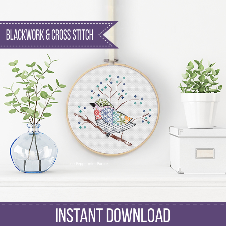 Centre Stage - Bird Blackwork Pattern by Peppermint Purple