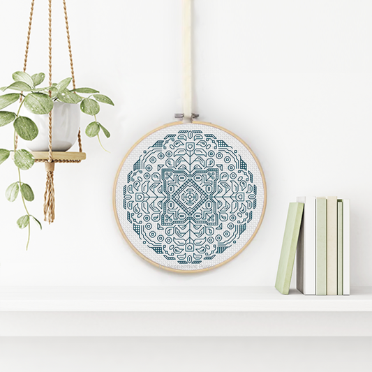 Mandala in Turquoise Blackwork Pattern by Peppermint Purple
