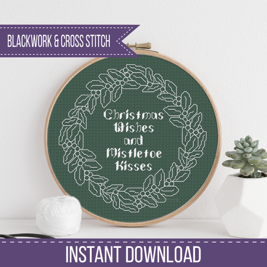 Mistletoe Kisses Blackwork Pattern by Peppermint Purple