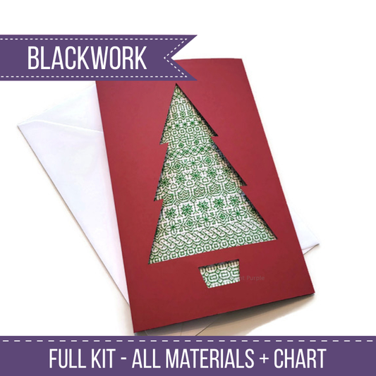 Christmas Tree Card Kit Blackwork Kit by Peppermint Purple