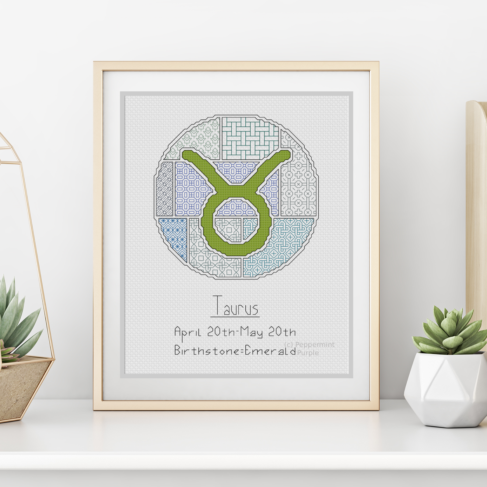 Taurus Blackwork Blackwork Pattern by Peppermint Purple