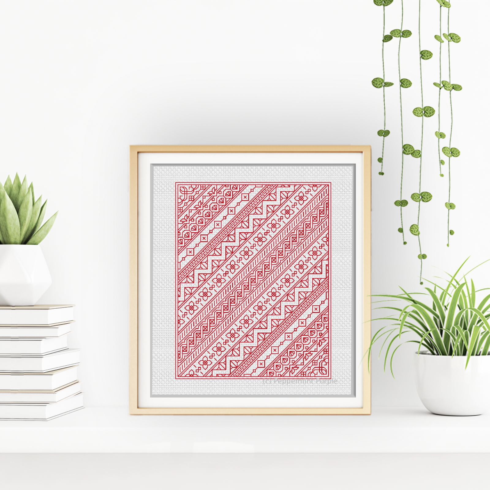 Diagonal Bands Blackwork Pattern by Peppermint Purple