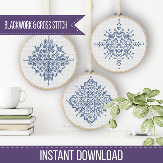 3 Flakes Blackwork Pattern by Peppermint Purple