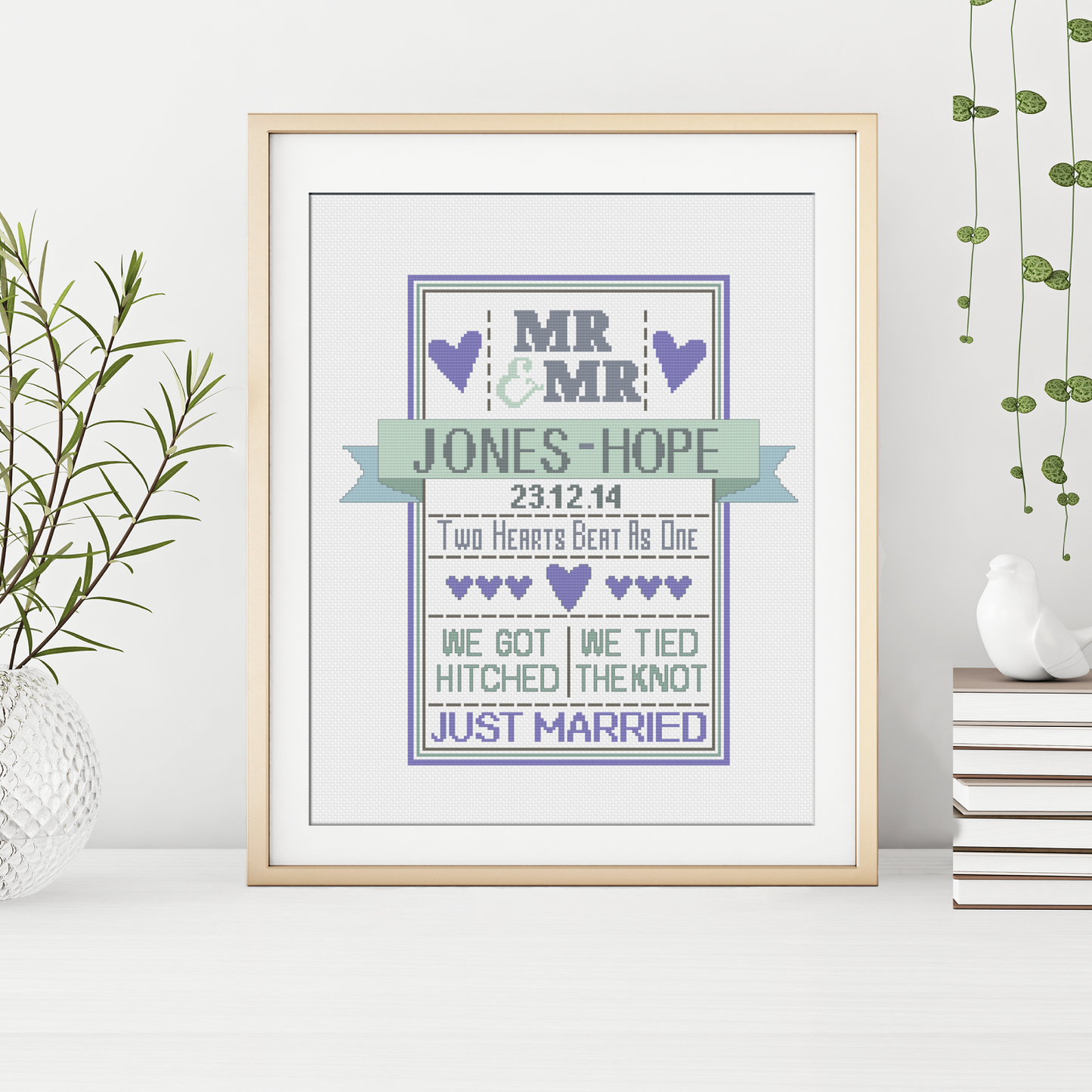 Mr & Mr Wedding Cross Stitch Pattern by Peppermint Purple