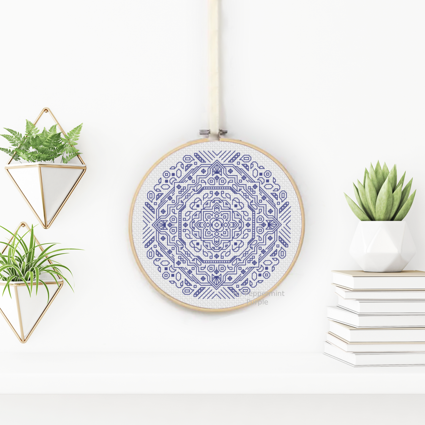 Mandala in Cornflower Blue Blackwork Pattern by Peppermint Purple