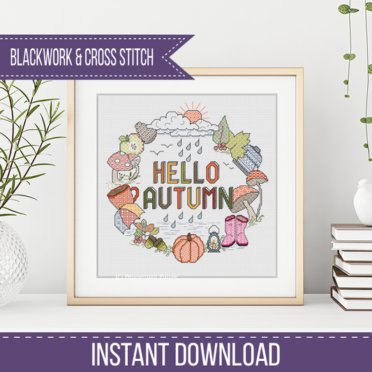 Hello Autumn Blackwork Pattern by Peppermint Purple