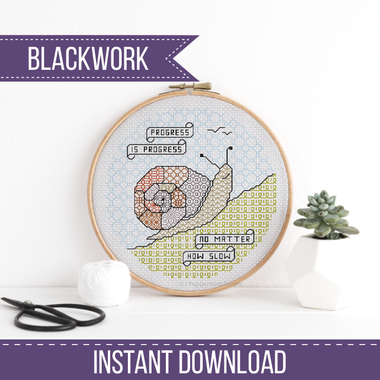 Progress is Progress Blackwork Pattern by Peppermint Purple