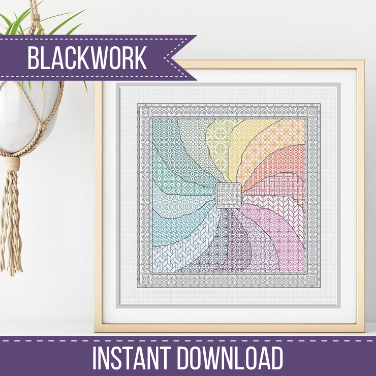 Rainbow Pinwheel Blackwork Pattern by Peppermint Purple