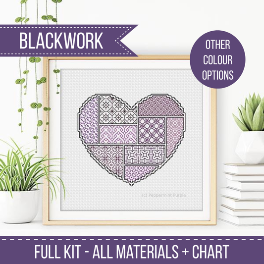 Blackwork Starter Kit - Heart Blackwork Kit by Peppermint Purple