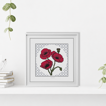 Centre Stage - Poppy Blackwork Pattern by Peppermint Purple