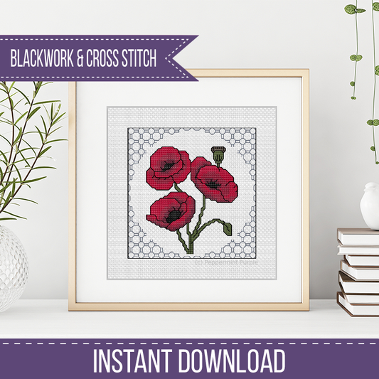 Centre Stage - Poppy Blackwork Pattern by Peppermint Purple