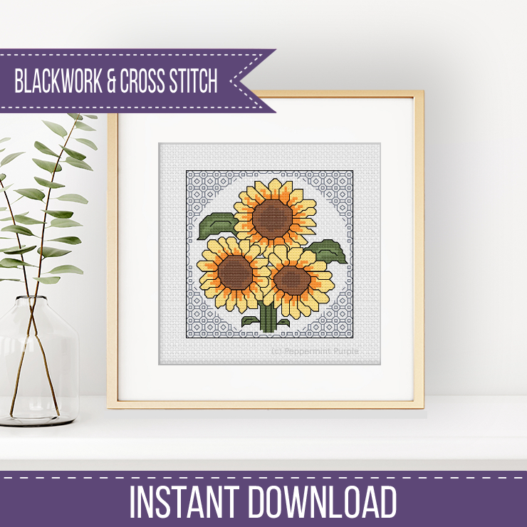 Centre Stage - Sunflower Blackwork Pattern by Peppermint Purple