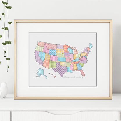 USA Blackwork Map Blackwork Pattern by Peppermint Purple