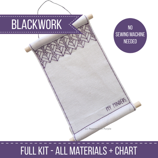 Needle Minder Wall Hanging Kit Blackwork Kit by Peppermint Purple