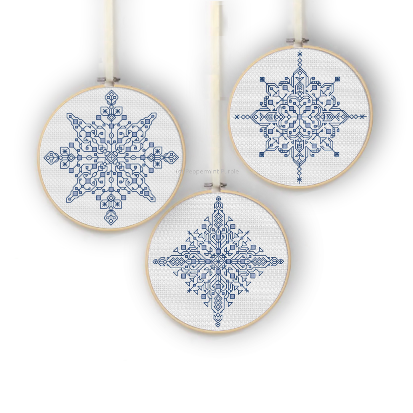 3 Flakes - 2024 version Blackwork Pattern by Peppermint Purple