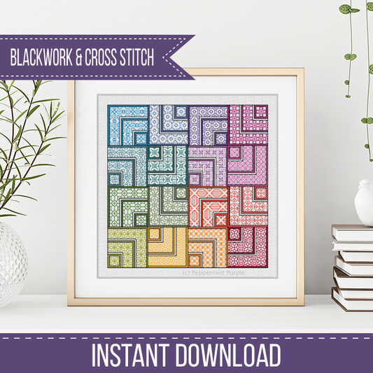 Colourful Corners Blackwork Pattern by Peppermint Purple