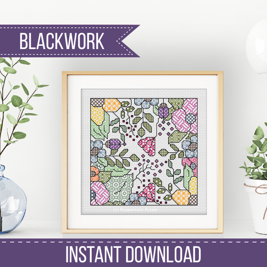 Centre Stage - Floral Blackwork Pattern by Peppermint Purple