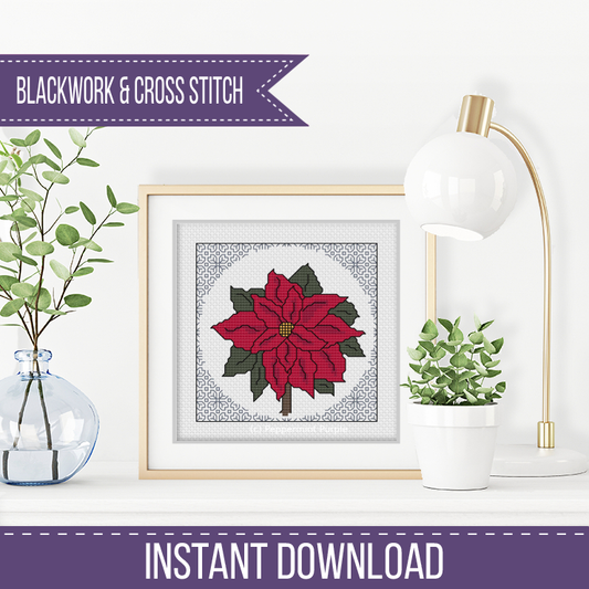 Centre Stage - Poinsettia Blackwork Pattern by Peppermint Purple