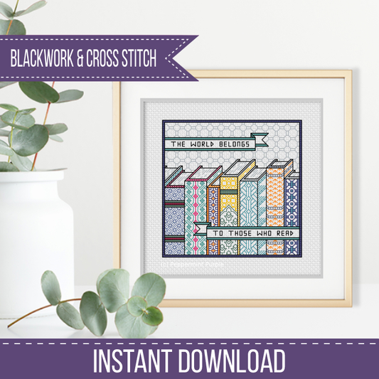 Centre Stage - Books Blackwork Pattern by Peppermint Purple