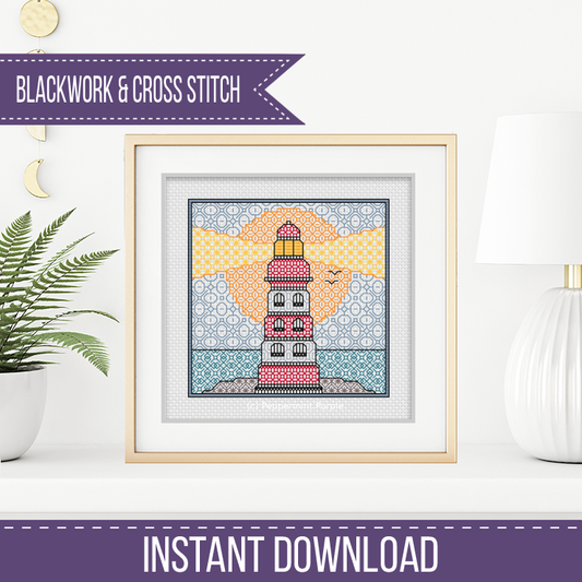 Centre Stage - Lighthouse Blackwork Pattern by Peppermint Purple