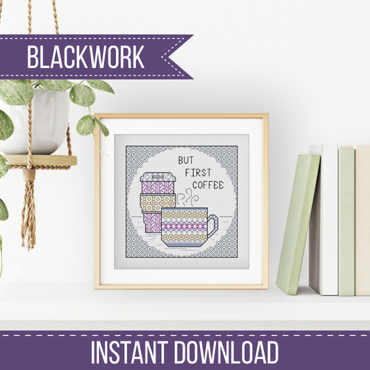 Centre Stage - Coffee Blackwork Pattern by Peppermint Purple