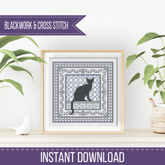 Centre Stage - Cat Blackwork Pattern by Peppermint Purple