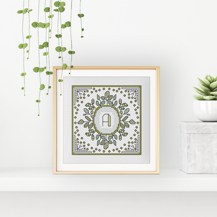 Centre Stage - Floral Crest Blackwork Pattern by Peppermint Purple