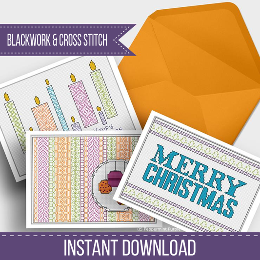 Christmas Card Set Blackwork Pattern by Peppermint Purple