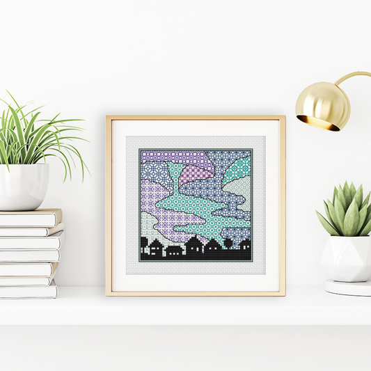 Centre Stage - Northern Lights Blackwork Pattern by Peppermint Purple