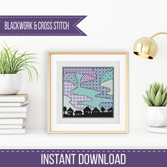 Centre Stage - Northern Lights Blackwork Pattern by Peppermint Purple