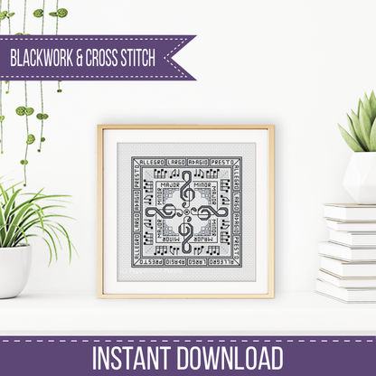 Centre Stage - Musical Clefs Blackwork Pattern by Peppermint Purple