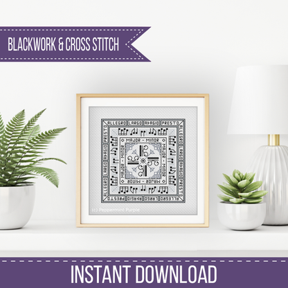 Centre Stage - Musical Clefs Blackwork Pattern by Peppermint Purple